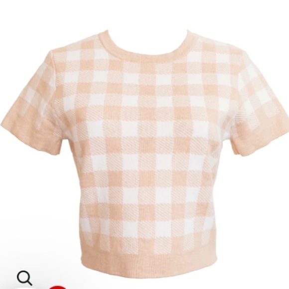 Mason’s Daughter Gingham Knit top knit in Blush cream size S classic plaid - Picture 2 of 9